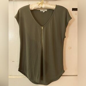 Army Green Top with Gold Zip in Front